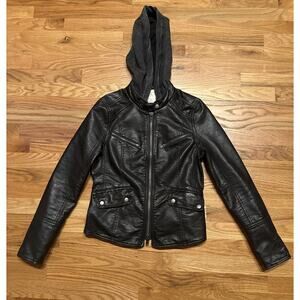 We The Free Womens Monroe Vegan Leather Hooded Biker Jacket Black Size Small